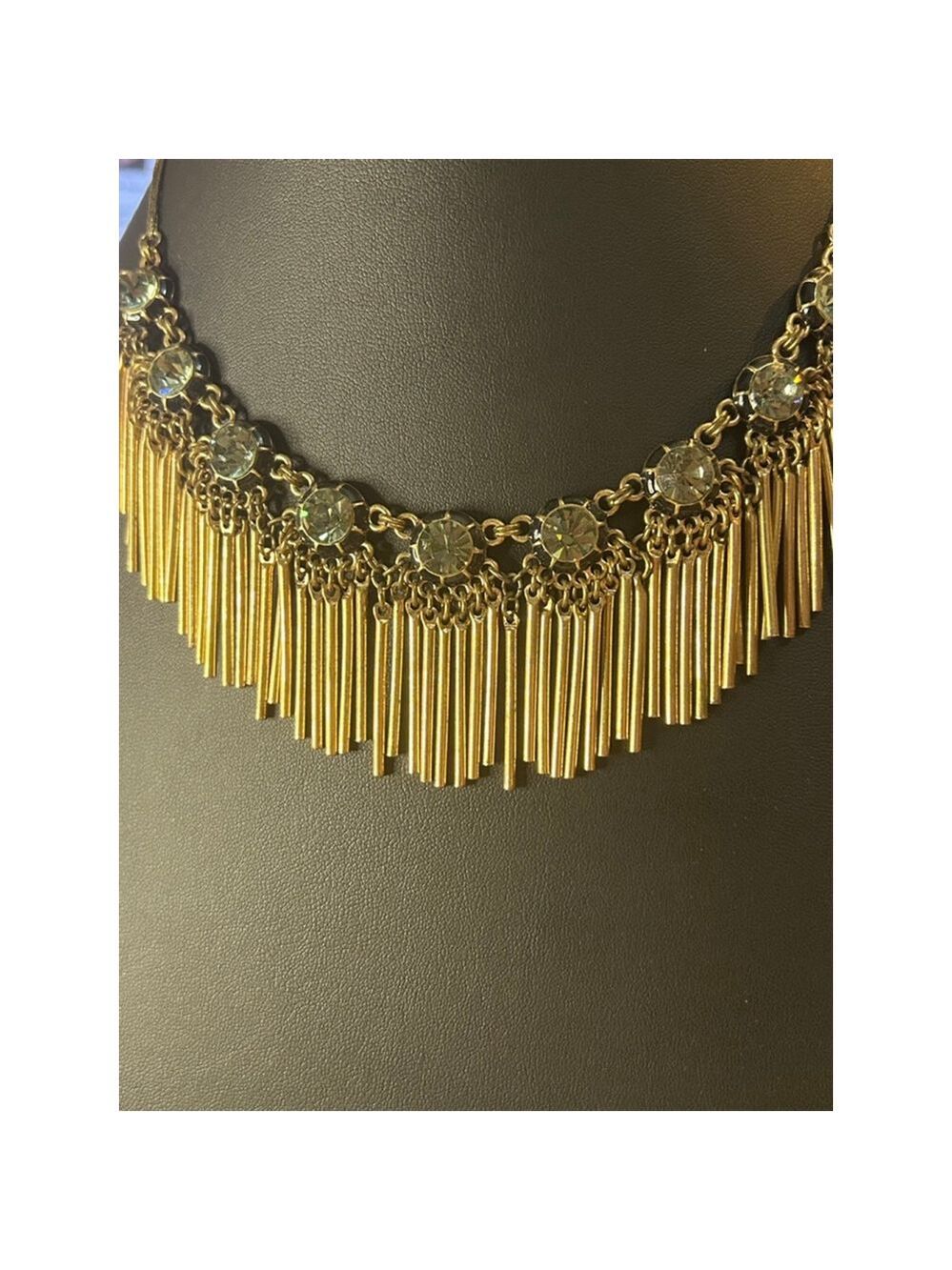 GORGEOUS Vintage Brass Necklace Light Blue faceted glass